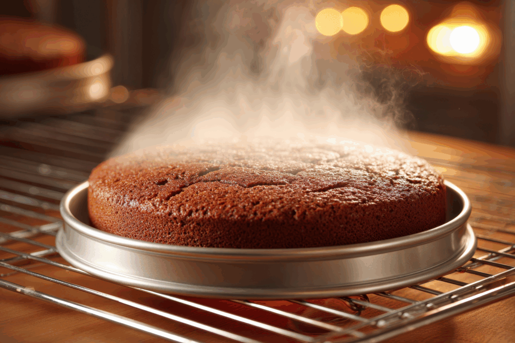 moist and fluffy cake baking in the oven